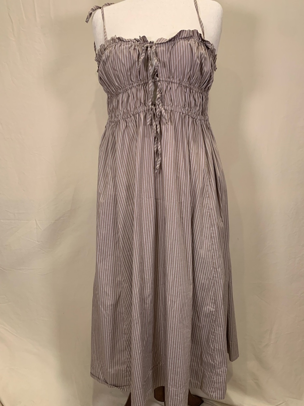 SGNTR The Label Striped Smocked Tie Strap Midi Dress